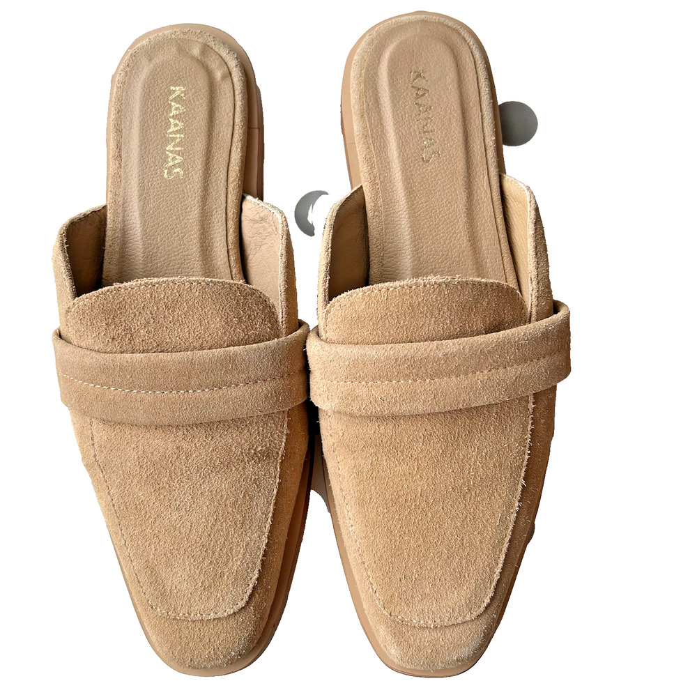 Kaanas Leather mule almond ,Slip on with 1" heel  Beige /Tan Comfort  size-7